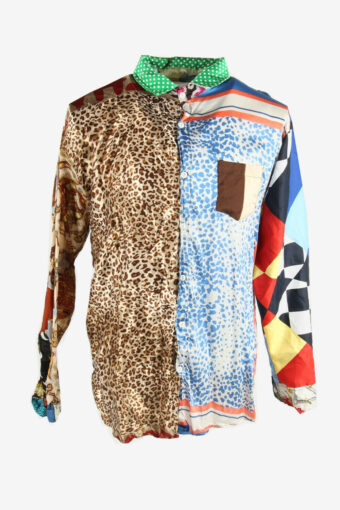 Remake Silk Vintage Shirts Leopard Print Long Sleeve 90s Multi Size L