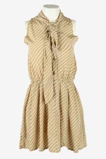 Striped Mini Dress Vintage Collared Neck Retro 90s Coffee Size UK 4/6