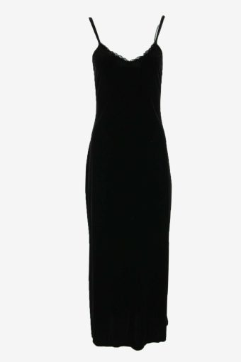Velvet Party Maxi Dress Vintage Scoop Neck Elastic Waist Black Size S