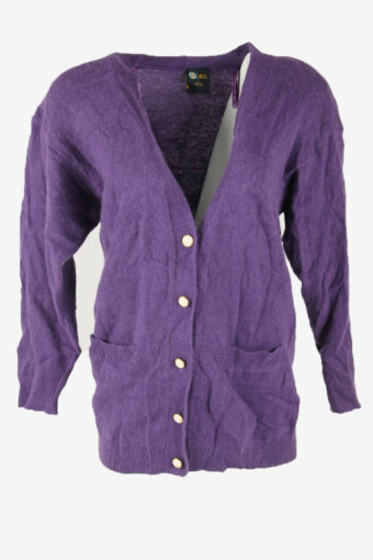 Vintage Cardigan Plain Long Sleeve V Neck Retro Warm 90s Purple Size L