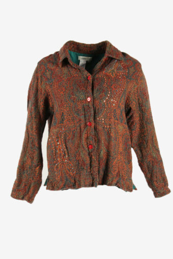 Vintage Hippie Wool Jacket Paisley Collared Boho Retro Brown Size XL