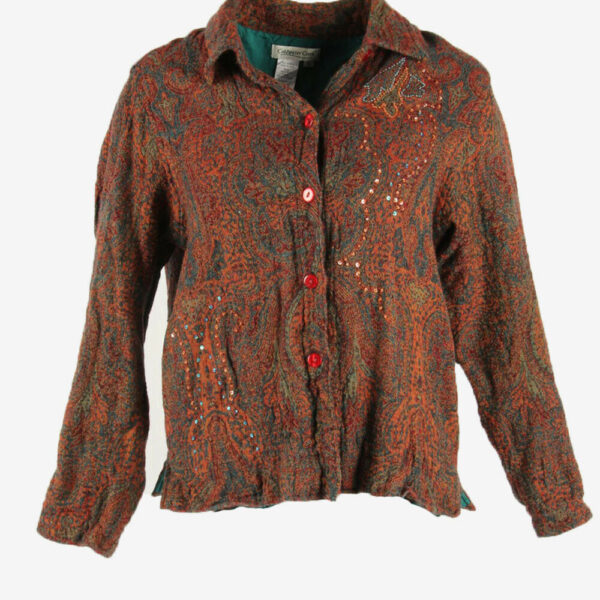 Vintage Hippie Wool Jacket Paisley Collared Boho Retro Brown Size XL