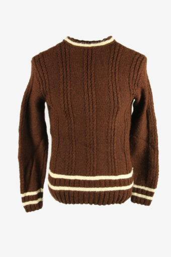 Vintage Jumper Cable Knit Crew Neck Aran Blended 90s Brown Size M