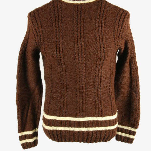 Vintage Jumper Cable Knit Crew Neck Aran Blended 90s Brown Size M