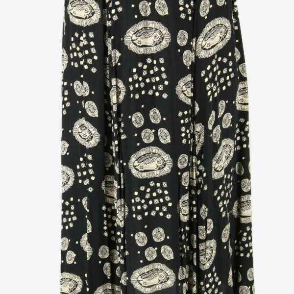 Vintage Long Skirt Patterned Elasticated Waist 90s Black Size UK 10
