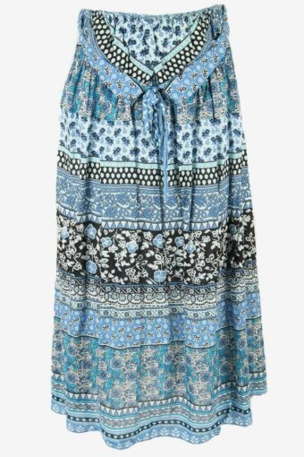 Vintage Long Skirt Patterned Elasticated Waist Retro 90s Blue Size XXL