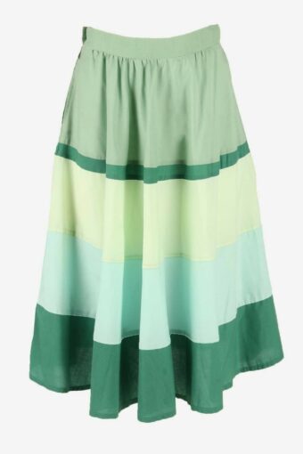 Vintage Long Skirt Striped Zip & Button Retro 90s Green Size UK 10