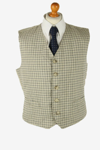 Vintage Waistcoat Gilet Check Vest Button Up Casual 90s Beige Size XL