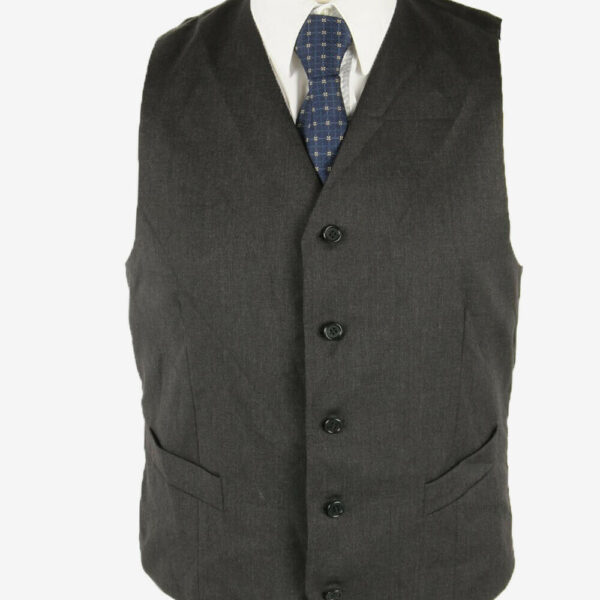 Waistcoat Gilet Vintage Plain Vest Button Up Casual 90s Black Size M