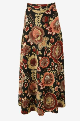 Wrap Vintage Long Skirt Floral Retro 90s Black Size One Size