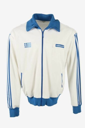 Adidas Track Top Jacket Vintage Greece Flag Full Zip Pockets White 2XL