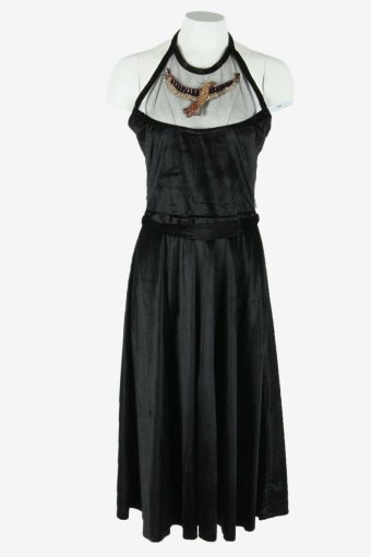 Beaded Maxi Dress Vintage Halter Neck Bird Design Style  Black Size S