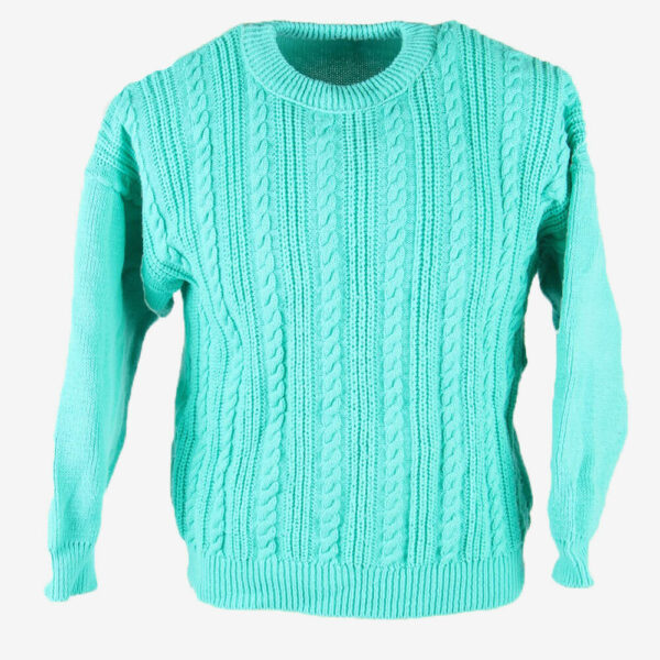Cable Knit Wool Jumper Vintage Crew Neck Pullover 90s Turquoise Size S