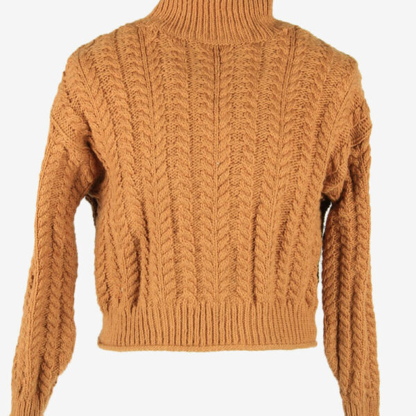 Cable Knit Wool Jumper Vintage Turtle Neck Pullover 90s Camel Size XL