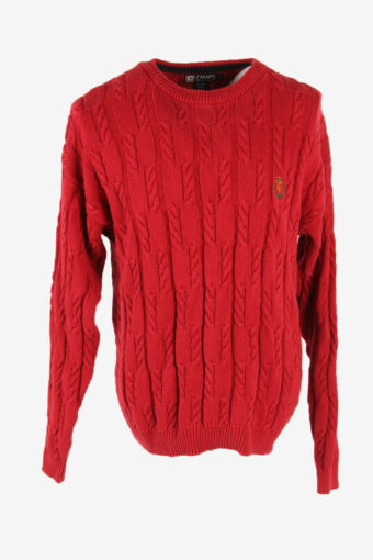 Champs Cable Knit Jumper Vintage Crew Neck Pullover 90s Red Size M
