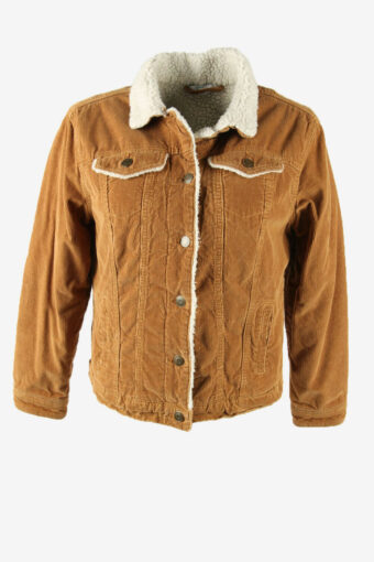 Corduroy Jacket Vintage Sherpa Cord Button Casual 90s Camel Size UK 4-6