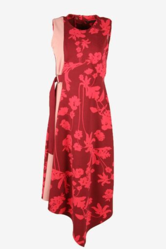 Floral Maxi Dress Vintage Round Neck Belted Retro 90s Red Size UK 8