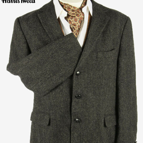 Harris Tweed Vintage Blazer Jacket Herringbone Weave Dark grey Size XXL