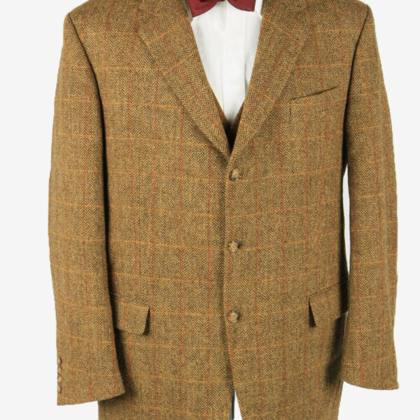 Harris Tweed Vintage Blazer Jacket Windowpane Country Weave Camel Size XL