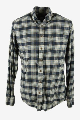 Lands End Flannel Shirt Check Vintage Long Sleeve 90s Retro Navy Size M