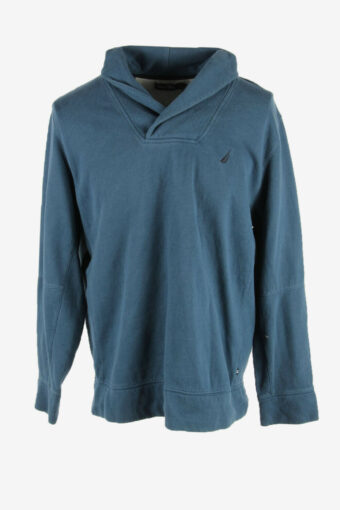 Nautica Vintage Sweatshirt Shawl Neck Long Sleeve 90s Blue Size XL