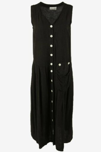Vintage Long Dress V Neck Pockets Retro 90s Black Size UK 14