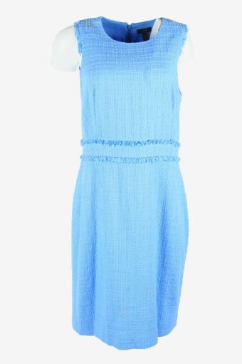 Plain Midi Dress Vintage Crew Neck Sleeveless Casual 90s Blue Size M