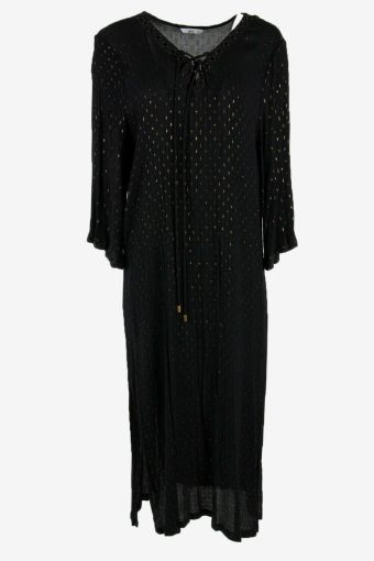 Polka Dot Maxi Dress Vintage V Neck Long Side Slash 90s Black Size XL