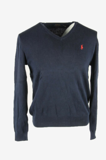 Polo Ralph Lauren Plain Vintage Sweater V Neck Jumper Navy Size M