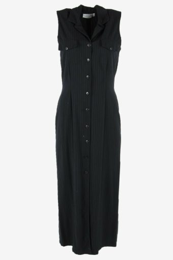 Striped Maxi Dress Vintage Collared Casual Formal 90s Black Size M