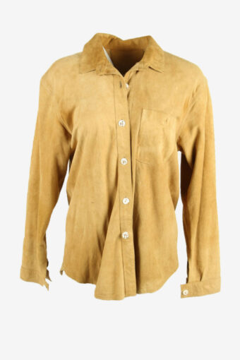 Suede Shirt Jacket Vintage Button Up Old School Retro 90s Camel Size L