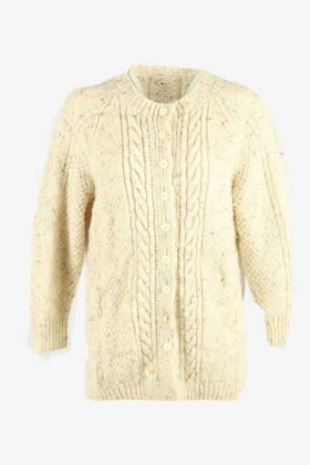 Vintage Cardigan Cable Knit Crew Neck Chunky Aran 90s Cream Size One Size