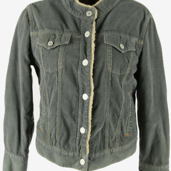 Vintage Corduroy Jacket Sherpa Cord Button Retro 90s Turquoise Size M