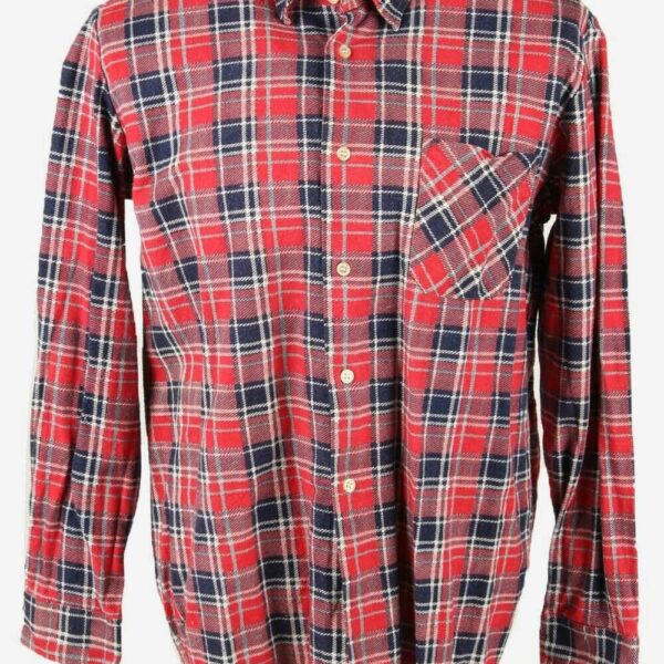 Vintage Flannel Shirt Check Long Sleeve 90s Retro Red & Navy Size 43/44