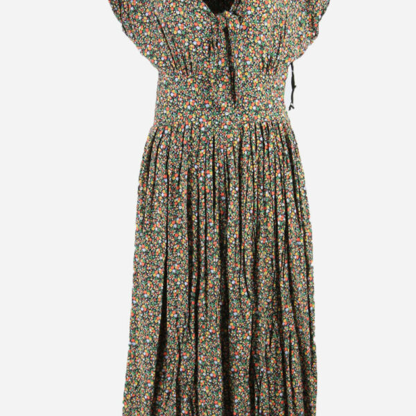 Vintage Floral Dress Elastic Waist V Neck 90s Midi Women Multi Size M