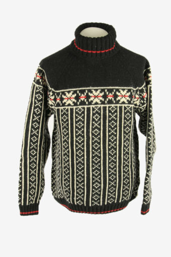 Vintage Geometric Icelandic Jumper Turtle Neck Sweater 90s Black Size M