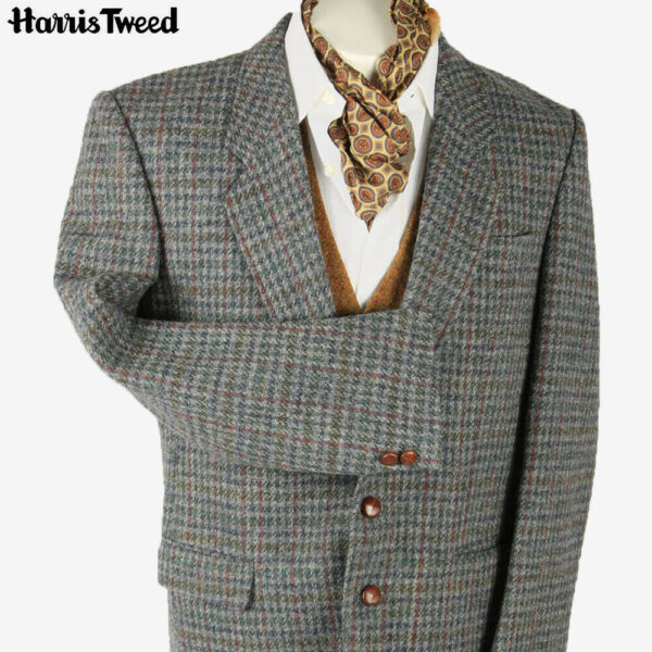 Vintage Harris Tweed Blazer Jacket Check Country Weave 90s Grey Size M