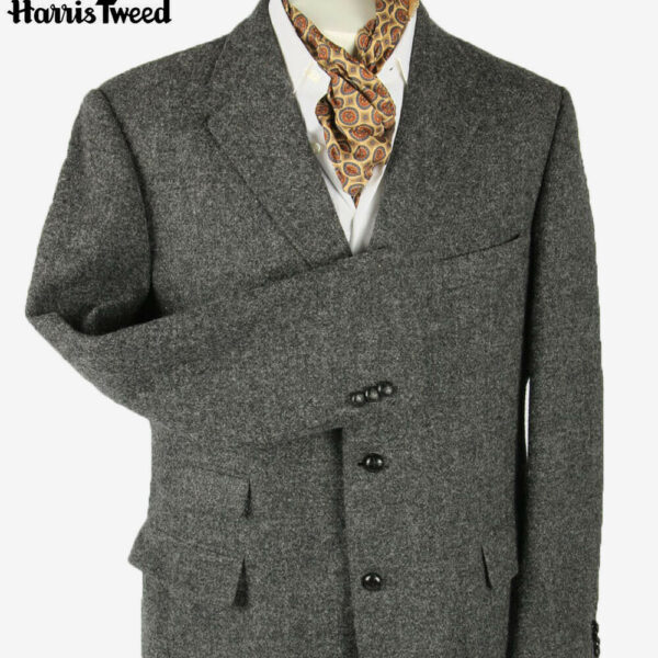 Vintage Harris Tweed Blazer Jacket Herringbone Weave 90s Grey Size XL