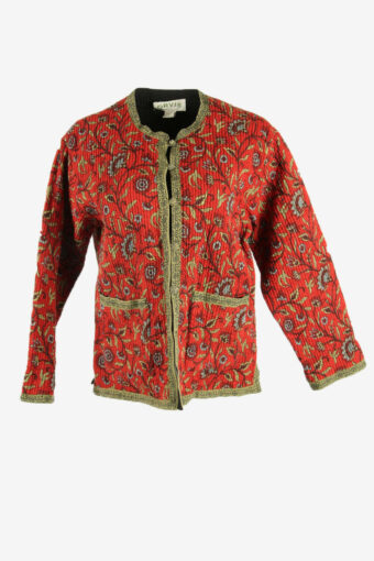 Vintage Hippie Jacket Floral Crew Neck Boho Retro 90s Red Size L