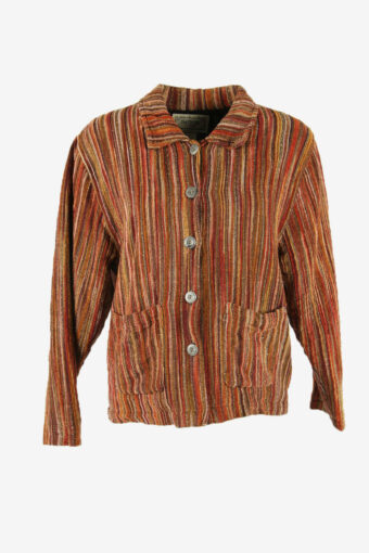 Vintage Hippie Jacket Striped Collared Boho Retro 80s Multi Size M