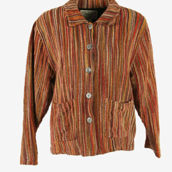 Vintage Hippie Jacket Striped Collared Boho Retro 80s Multi Size M