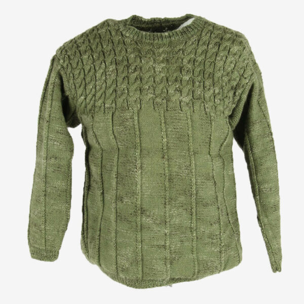 Vintage Jumper Cable Knit Crew Neck Chunky Aran 90s Green Size One Size