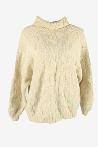 Vintage Jumper Cable Knit Turtle Neck Long Sleeve 90s Ivory Size XL
