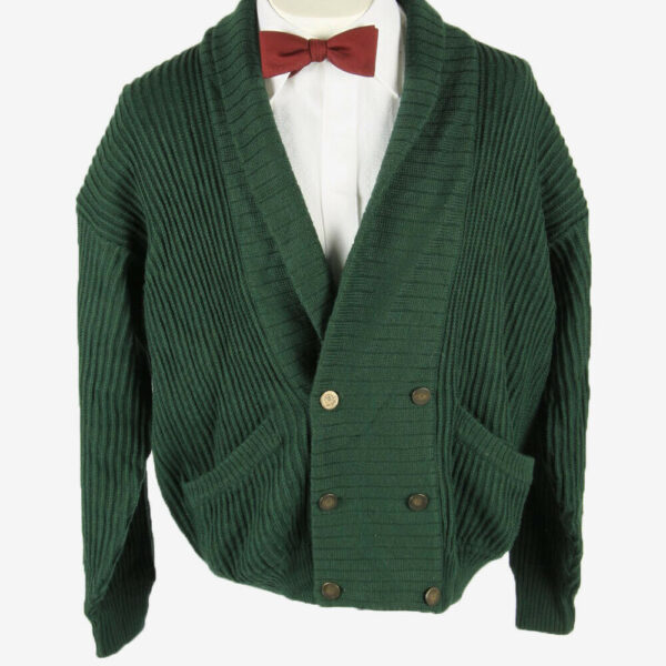 Vintage Knit Cardigan Shawl Neck Pocket Button Up 90s Green Size XL