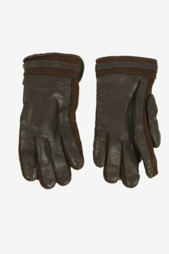 Vintage Leather Gloves Lined Soft Winter Warm Retro 90s Brown Size L