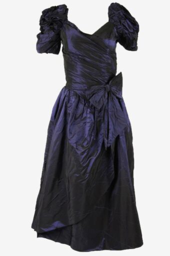 Vintage Long Dress Puff Sleeves Ribbon Prom Party Retro Purple UK 6/8