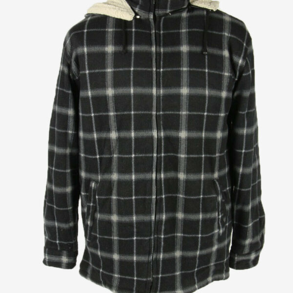 Vintage Lumberjack Jacket Hooded Fleece Lined Flannel 90s Black Size L
