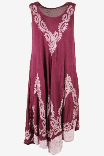Vintage Midi Sleeveless Dress Embroidered Retro 90s Burgundy One Size