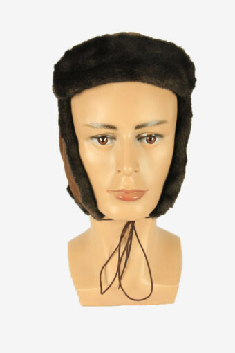 Vintage Suede Ushanka Style Fur Hat Earflaps Winter Brown Size 54 cm