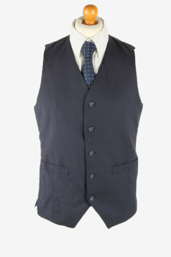 Vintage Waistcoat Gilet Striped Vest Button Up Casual 90s Navy Size M